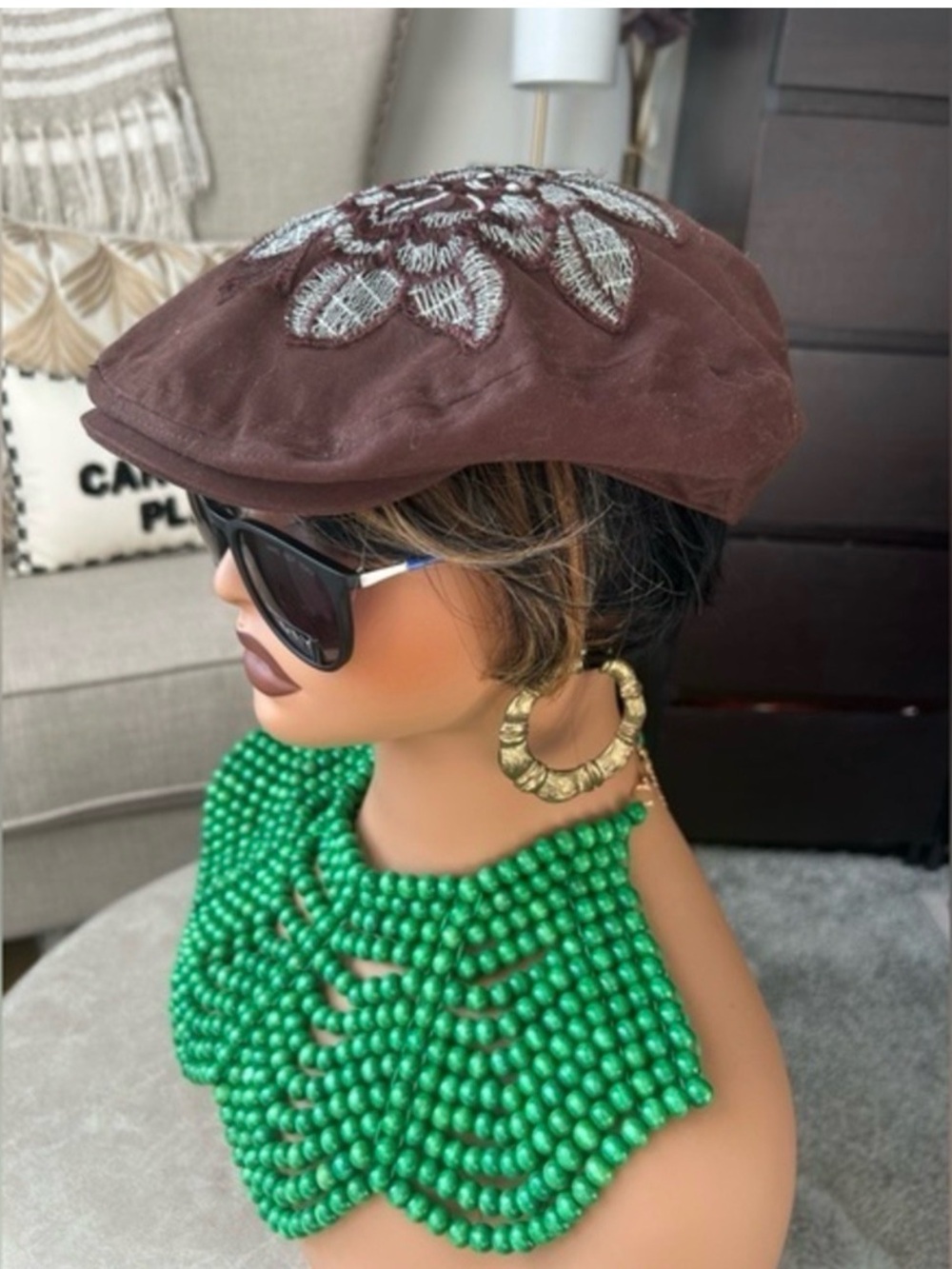 🌸 NWT Vintage Embroidered Brown Women's Newsboy Cap